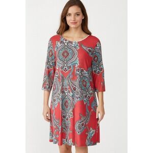 Pink Paisley Dress 3/4‎ Length Sleeves/Pockets by Pink Coconut Boutique L
